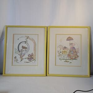 Vintage Pair Of Signed Pat Howell 1973 Collectible Childrens Prints...